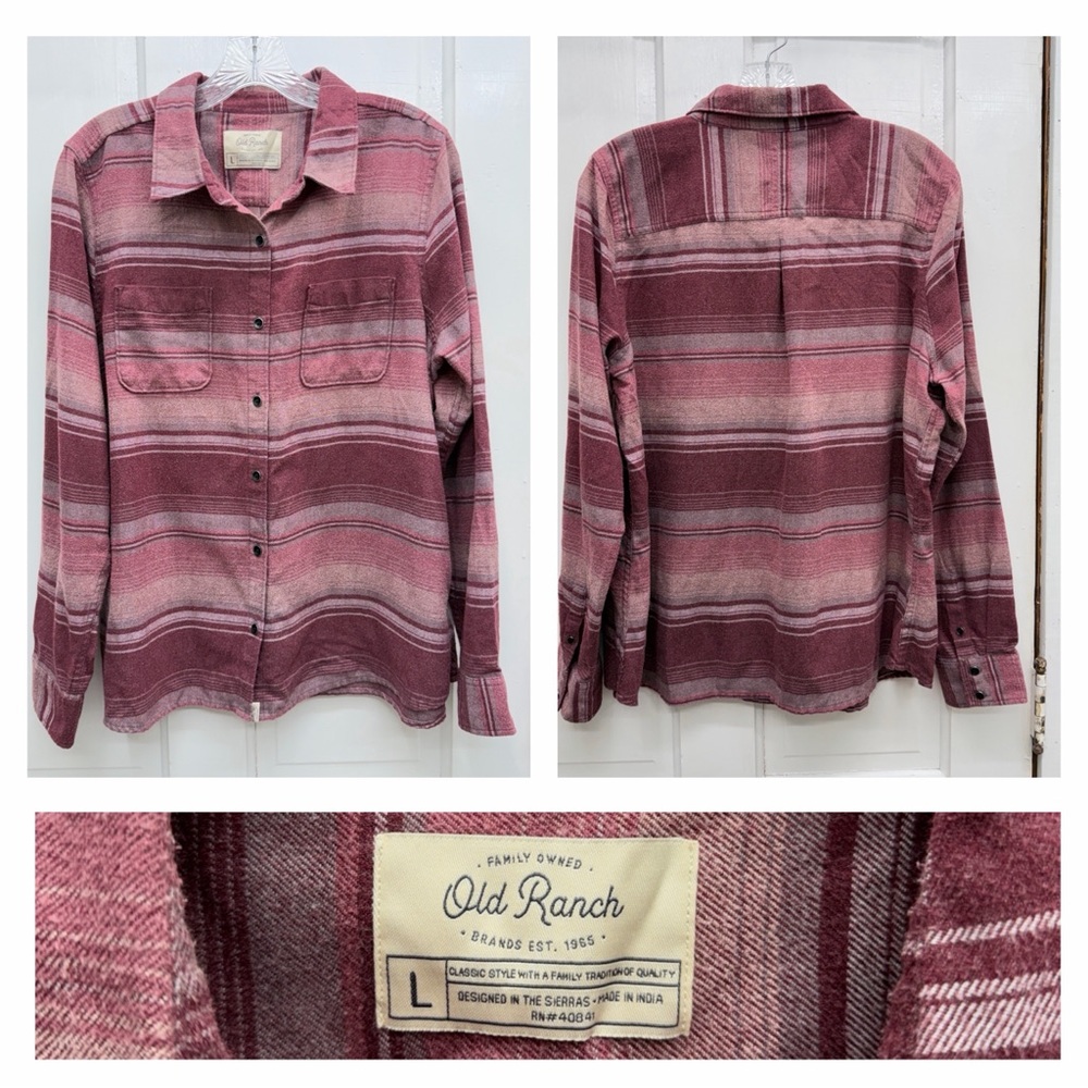 Old‎ Ranch western flannel button down long sleeve shirt women's large maroon